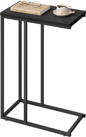 Woltu Woltu - Mesa Auxiliar Mesa De Centro Mesita De Noche Mesa Port&aacute;til Marco De Metal Tablero De Madera 45x25x63.5cm Negro