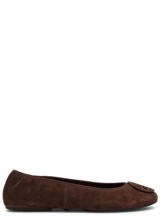 Tory Burch Reva Travel Logo Suede Ballet Flats - Brown - 11 (IT42 / UK9)