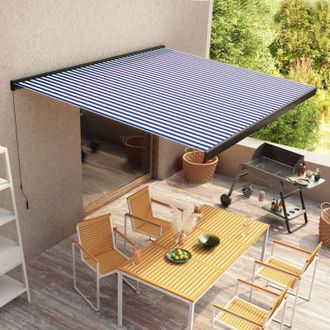 vidaXL Toldo De Carrete Manual Azul Y Blanco 350x250 Cm Vidaxl