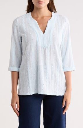 Nic+Zoe Embroidered Eyelet Popover Blouse in Pale Sky at Nordstrom Rack, Size Xx-Large