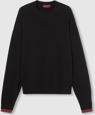 Gucci Cashmere Wool Sweater With Web Trim, Black, Ready-to-wear
