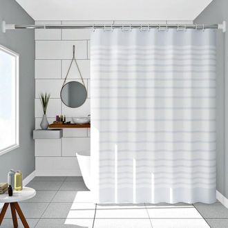 OEM Cortina De Ducha Xxl De 300 X 200 Cm En Peva Blanco A Rayas - Resistente Al Moho, Lavable, Ideal Para Ba&ntilde;os Y Dormitorios