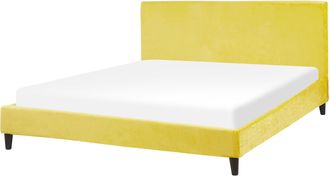 Beliani Cama Tapizada En Terciopelo Amarillo 160 X 200 Cm Marco De Listones Estilo Contempor&aacute;neo Fitou