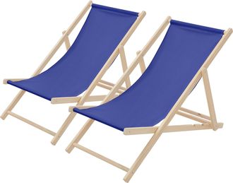 ECD Germany Ecd Germany - 2x Silla De Playa Madera De Pino 3 Posiciones De Reclinaci&oacute;n Plegable Tumbona Tradicional Para Jard&iacute;n O Balc&oacute;n Azul Oscuro Impermeable H