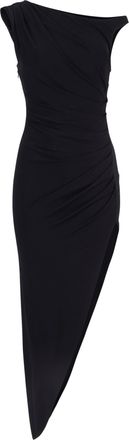 Elisabetta Franchi Asymmetrical One-Shoulder Midi Dress with Gold Accent