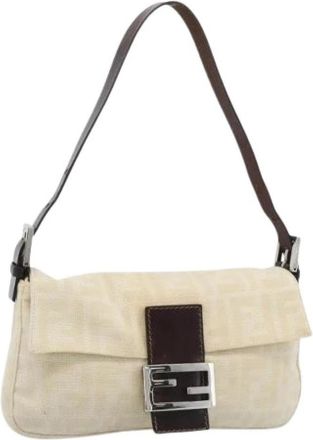 Fendi Pre-owned Vintage Zucca Schoudertas - Dames - Vintage Schoudertas - Beige - ONE Size - Leer - Vintage