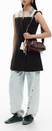 Desigual Mixed Media Sleeveless Double Breasted Blazer Minidress in Black at Nordstrom, Size X-Small