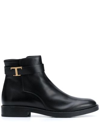 Tod's T-buckle leather ankle boots - women - Leather/Leather/Rubber - 36 - Black