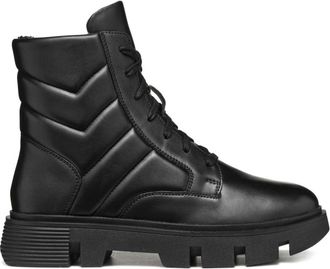 Geox Zwarte enkellaarsjes voor vrouwen - Dames - Veterlaarzen - Zwart - 38 EU - Leer - Schoenen