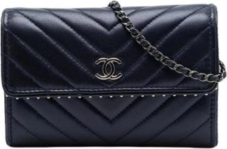 Chanel Pre-owned Wallet on Chain - Dames - Vintage Schoudertas - Blauw - ONE Size - Leer - Vintage