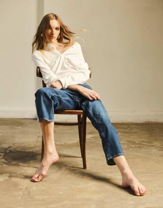 Topshop Jeans corti a zampa blu scuro