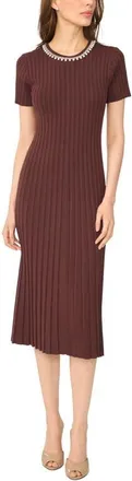CeCe by Cynthia Steffe Pearly Neckline Ribbed Sweater Dress in Deep Mahogany at Nordstrom, Size X-Large