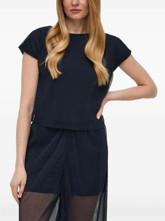 A|X Armani Exchange pleated short-sleeved blouse - women - Polyester - M - Blue