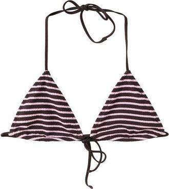 Mango Stripe Rib Triangle Bikini Top in Chocolate at Nordstrom, Size X-Small