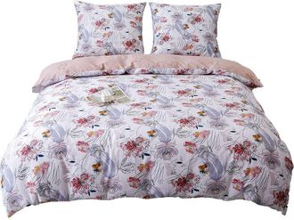 OEM Ropa De Cama De Sat&eacute;n 220x200cm Prado Flores Rosa
