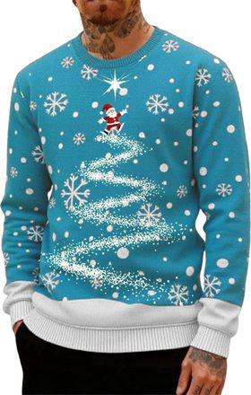 Generic Ugly Christmas Jumpers for Men Crew Neck with Long Sleeves, Warm Cosy Xmas Jumper Funny Christmas Sweater Men Novelty Graphic Reindeer Snowflakes Knit