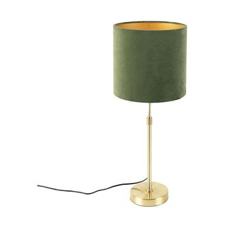 QAZQA Qazqa - Table Lamp Gold/Brass with Velvet Lampshade Green 25 cm - Parte