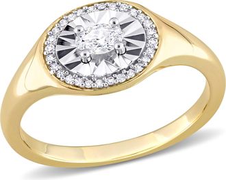 Mimi & Max 1/4ct Oval and Round-Cut Diamond Ring 14k Yellow Gold