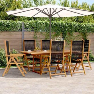 vidaXL 7 Piece Garden Dining Set Black Polypropylene and Solid Wood vidaXL