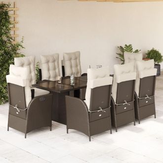 vidaXL Set Comedor Para Jard&iacute;n 9 Pzas Y Cojines Rat&aacute;n Sint&eacute;tico Marr&oacute;n Vidaxl