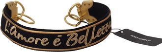 Dolce & Gabbana Womens Black Gold Logo Print Brass Bag Shoulder Strap Polyester