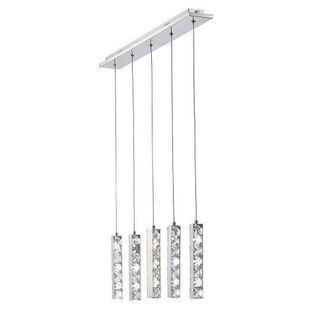 Netlighting Galaxy Linear Pendant 5 Drop 15W LED 6000K Polished Chrome Crystal in Grey