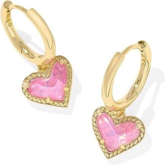 Kendra Scott Ari Heart Gold Huggie Earrings in Pink Iridescent
