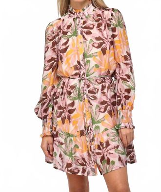 Fate Fall Flowered Long Sleeve Dress In Cream Pink Brown