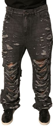Dolce & Gabbana Gray Tattered Cotton Straight Men Denim Jeans Dark Clothing