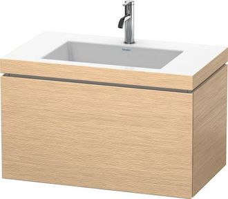 Duravit Lavabo Para Muebles Duravit L-cube C-bonded Con Base, Colgante, 80x48 Cm, 1 Extra&iacute;ble, Sin Rebosadero, 3 Agujeros Para Grifos, Color: Roble Cepillado 