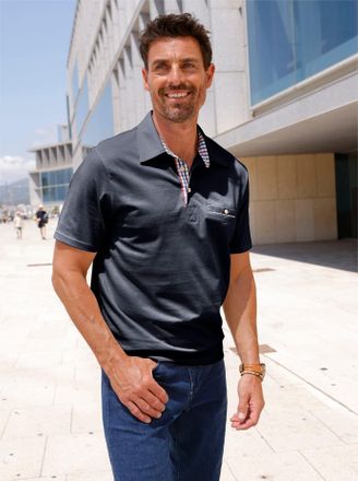 Marco Donati Poloshirt MARCO DONATI Kurzarm-Shirt, Herren, Gr. 44/46, blau (marine), 100% Baumwolle, unifarben, ohne Ausschnitt, Shirts Poloshirt