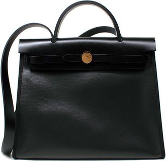 Herm&egrave;s Black Canvas Herbag with Gold Hardware