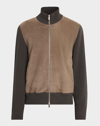 Ferragamo Men & apos;s Suede and Wool Full-Zip Blouson