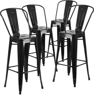 Flash Furniture 4 Pk. 30 High Black Metal Indoor-Outdoor Barstool with Back