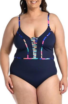 La Blanca Painted Plunge One-Piece Swimsuit in Multi at Nordstrom Rack, Size 16W