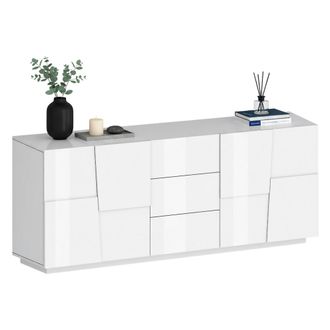 Dmora Aparador Yoel, Buffet De Sal&oacute;n, Aparador De Sal&oacute;n Con 4 Puertas Y 3 Cajones, 220x44h86 Cm, Blanco Brillo, Con Embalaje Reforzado - Dmora