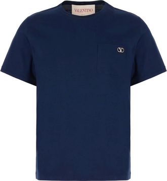 Valentino T-Shirts, male, Blue, M, Plaque Logo T-Shirt