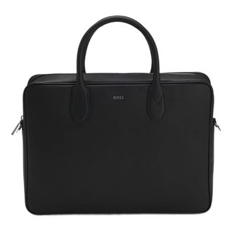 HUGO BOSS Tassen, Heren, Zwart, ONE Size, Leer, Leren documententas