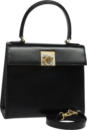 Celine Vintage Logo Top Handle Bag Leather Black Leather Handbag (Pre-Owned)