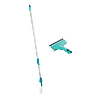 Leifheit Juego Limpiacristales Mango Telesc&oacute;pico 190 Cm Con Articulaci&oacute;n + Limpiacristales Compacto, Verde (51127-click)