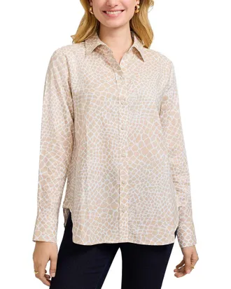 Foxcroft Meghan Giraffe Linen-Blend Shirt