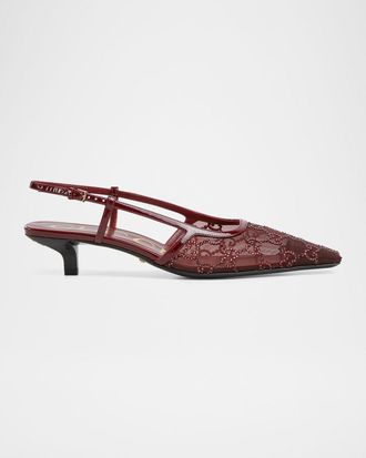 Gucci Demi Crystal Mesh Slingback Pumps