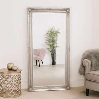 Melody Maison Large Ornate Silver Wall/Floor Mirror 158cm X 78cm in White | Size: 158 cm X 78 cm
