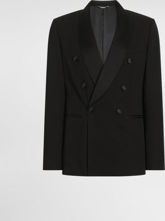 Dolce & Gabbana Double-breasted Tuxedo Jacket In Techno Gabardine - Man Suits And Blazers Black 44