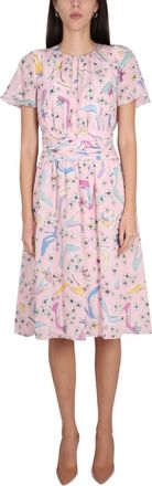 Moschino Pink Printed Round Neck Midi Dress
