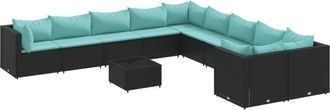 vidaXL Set De Sof&aacute;s De Jard&iacute;n 11 Pzas Y Cojines Rat&aacute;n Sint&eacute;tico Negro Vidaxl