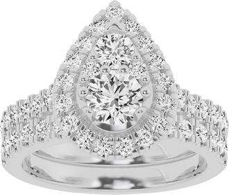 Grown Brilliance Lab Grown 2 Ctw Diamond Pear Bridal Set, Engagement Ring Set in 10K White Gold Jewelry for Women, Size 4.5
