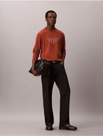 Calvin Klein Jeans Calvin Klein Mens Powder Wash Logo Long Sleeve Tee - Red - 2XL