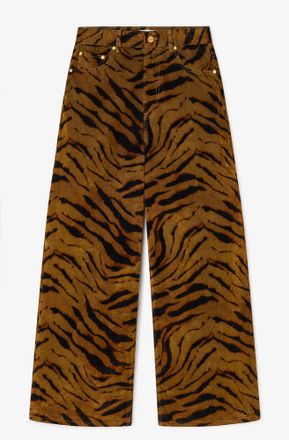 Ganni Green Baggy Jeans in Zebra Print