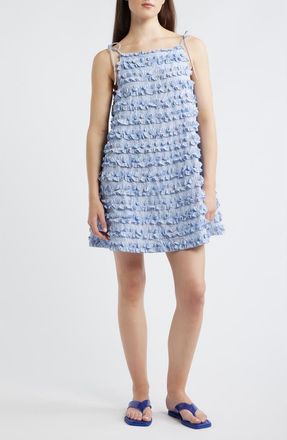 Damson Madder Leili Ruffle Sleeveless Minidress in Mini Business Stripe at Nordstrom, Size 10 Us